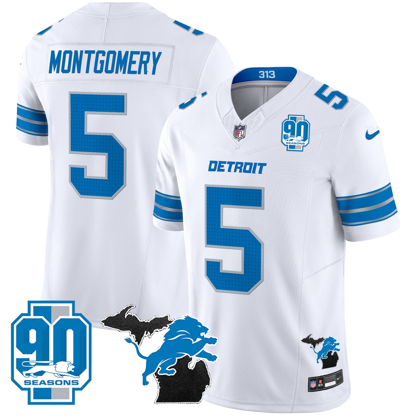 Detroit Lions 2024 Michigan & 90th Year Patch Vapor Jersey - All Stitched