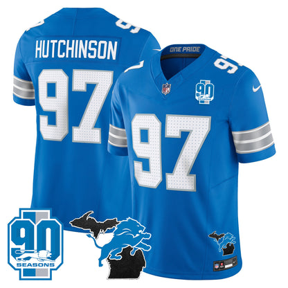 Detroit Lions 2024 Michigan & 90th Year Patch Vapor Jersey - All Stitched