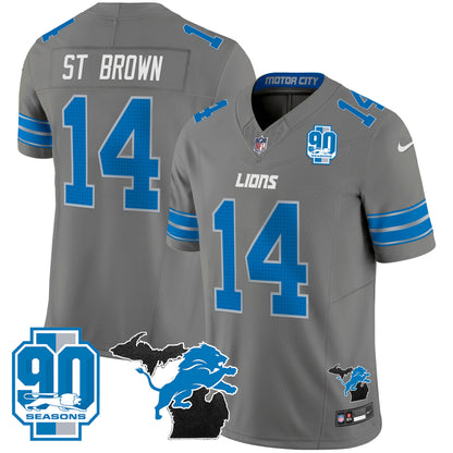 Detroit Lions 2024 Michigan & 90th Year Patch Vapor Jersey - All Stitched