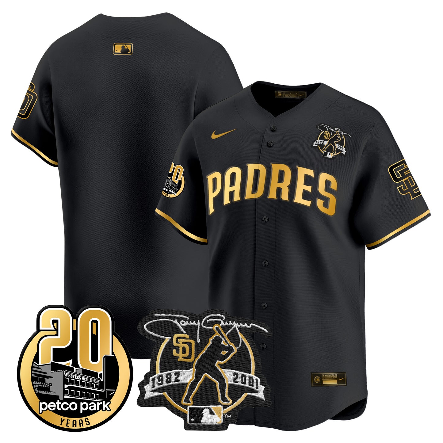 Padres Tony Gwynn & Petco Park 20th Patch Vapor Premier Limited Jersey ·All Stitched