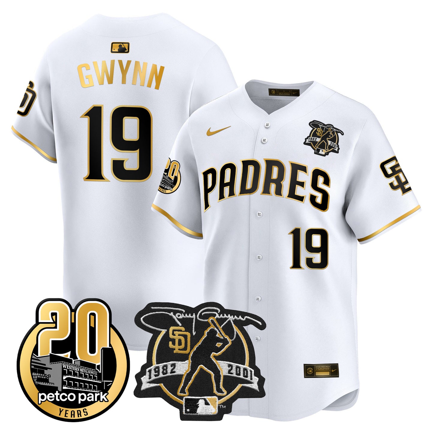 Padres Tony Gwynn & Petco Park 20th Patch Vapor Premier Limited Jersey ·All Stitched