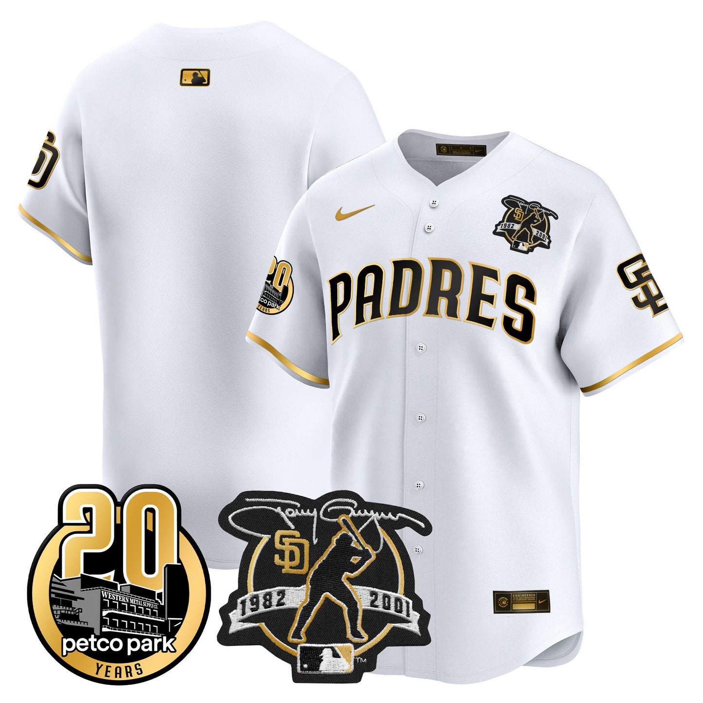 Padres Tony Gwynn & Petco Park 20th Patch Vapor Premier Limited Jersey ·All Stitched