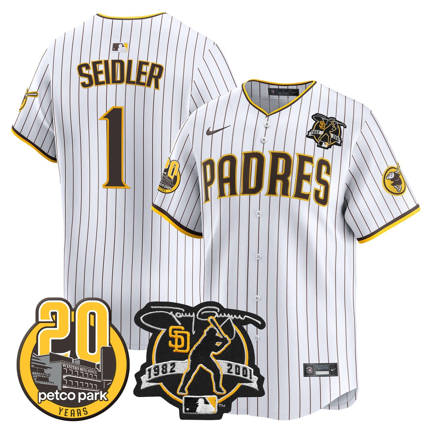 Padres Tony Gwynn & Petco Park 20th Patch Vapor Premier Limited Jersey ·All Stitched