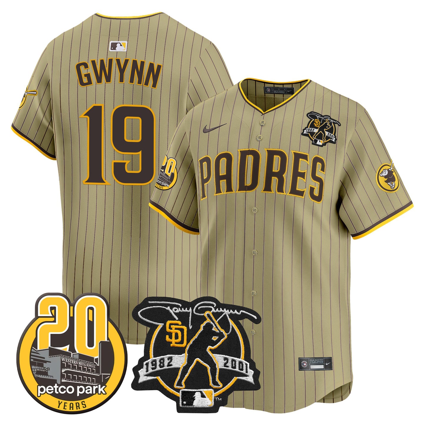 Padres Tony Gwynn & Petco Park 20th Patch Vapor Premier Limited Jersey ·All Stitched