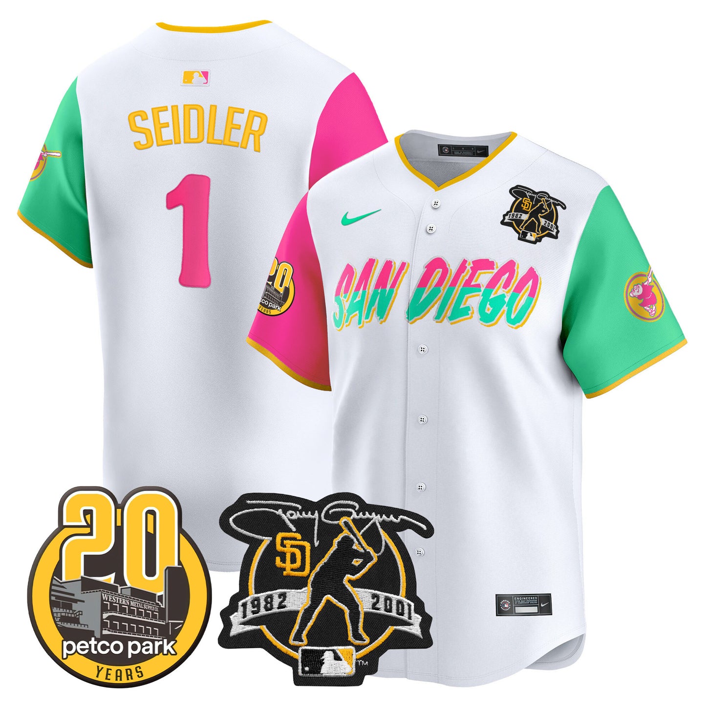 Padres Tony Gwynn & Petco Park 20th Patch Vapor Premier Limited Jersey ·All Stitched