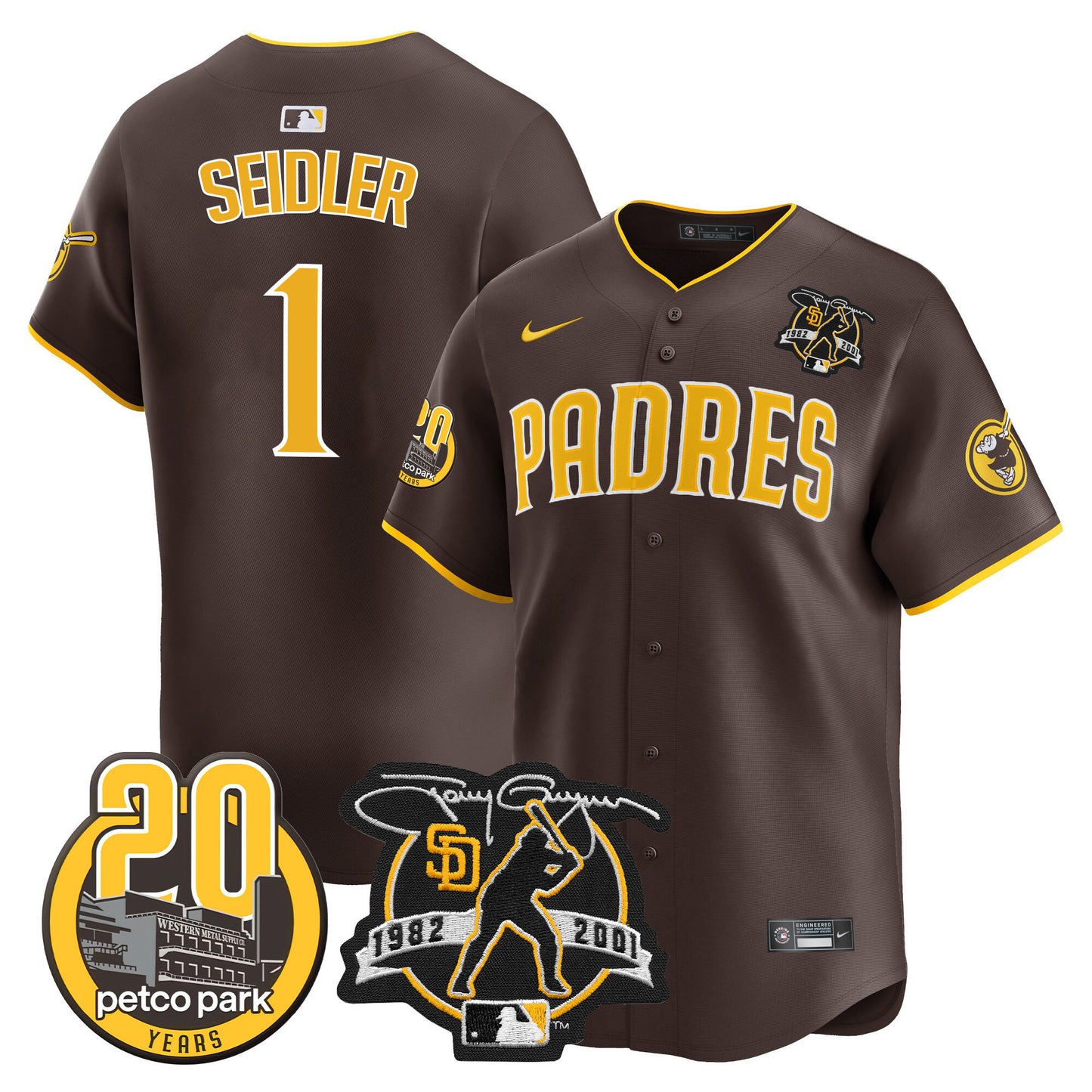 Padres Tony Gwynn & Petco Park 20th Patch Vapor Premier Limited Jersey ·All Stitched