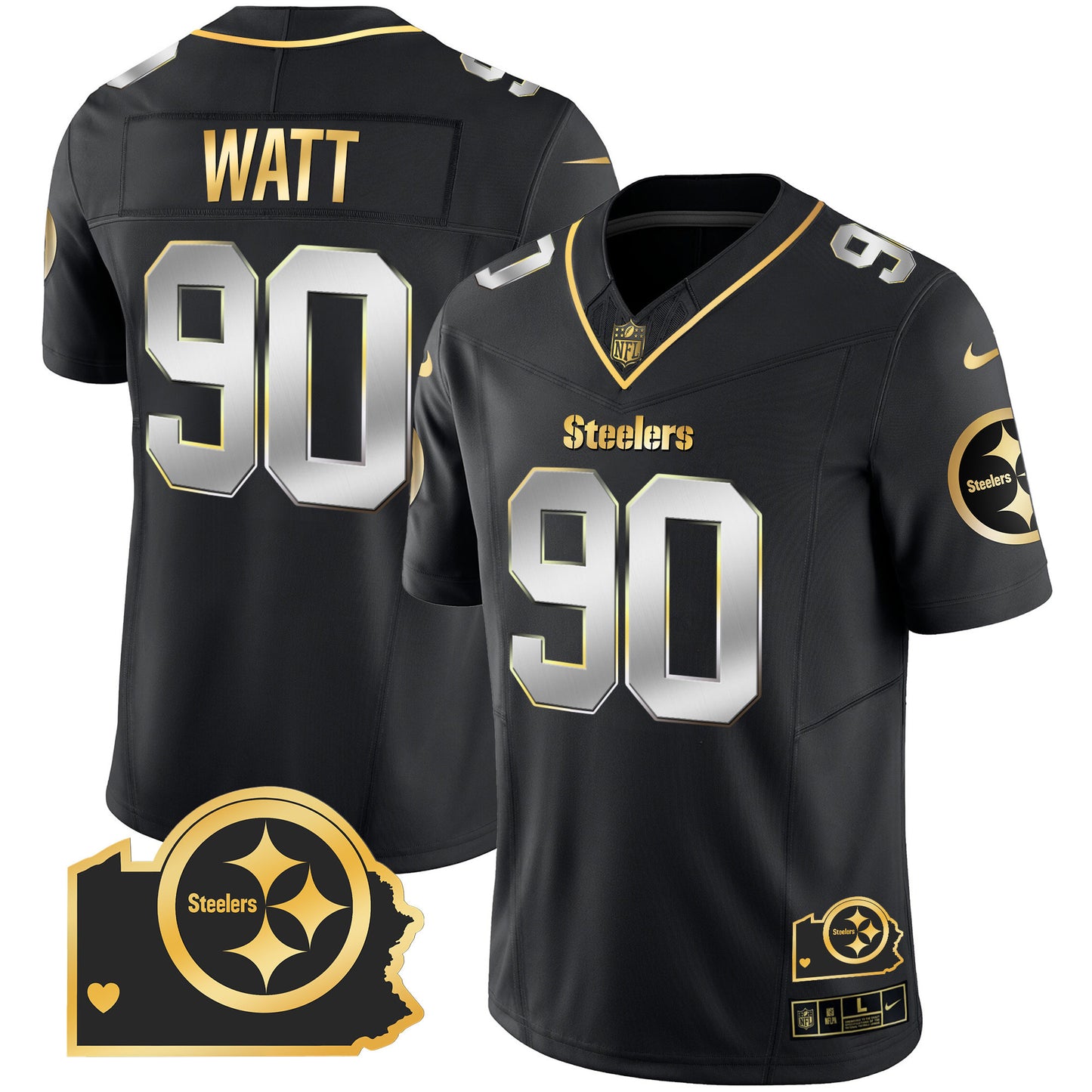 Steelers Home Patch Gold Vapor Jersey - All Stitched