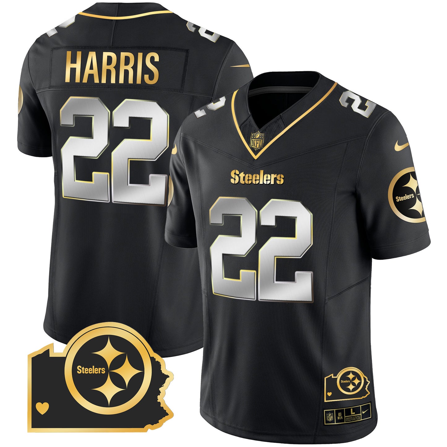 Steelers Home Patch Gold Vapor Jersey - All Stitched