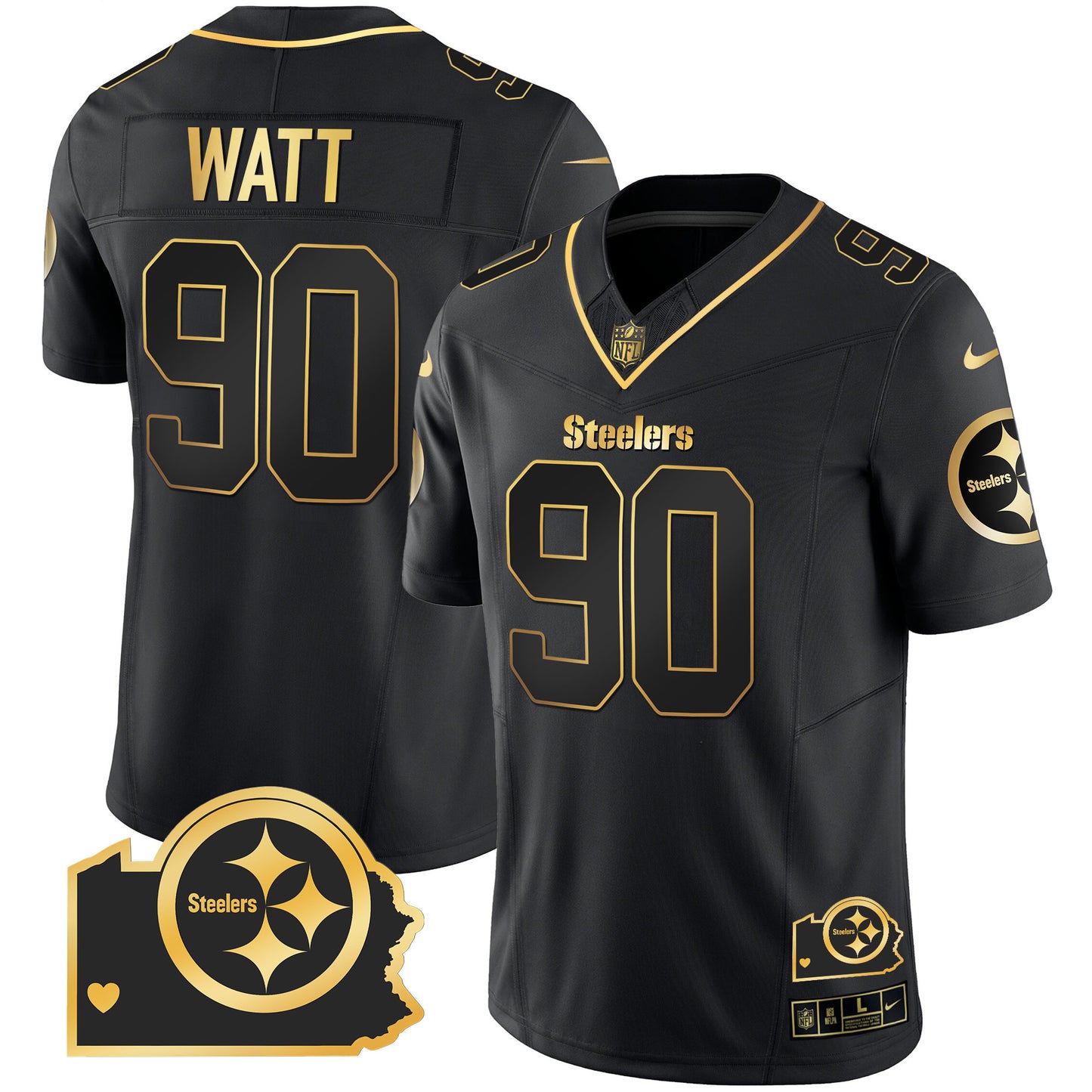 Steelers Home Patch Gold Vapor Jersey - All Stitched