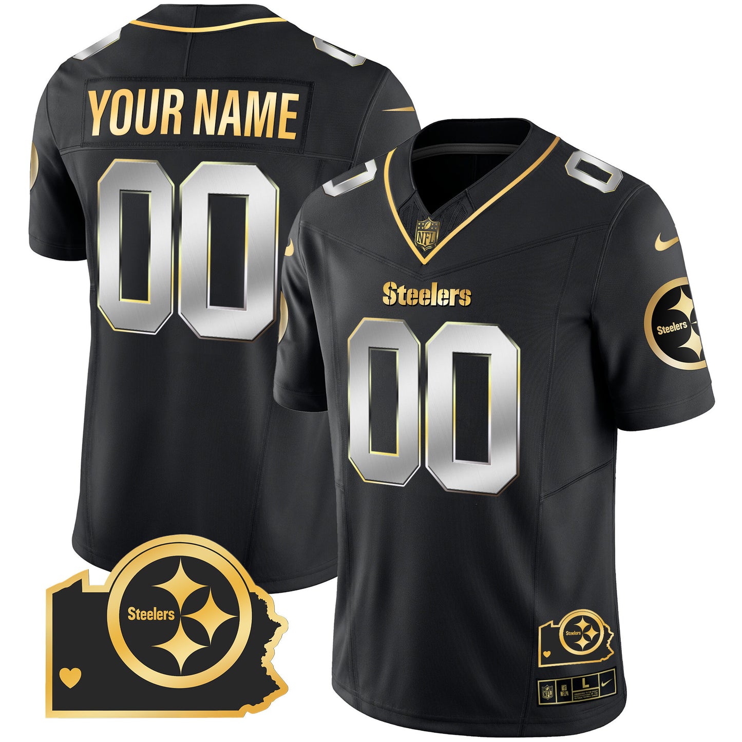 Steelers Home Patch Gold Vapor Custom Jersey - All Stitched