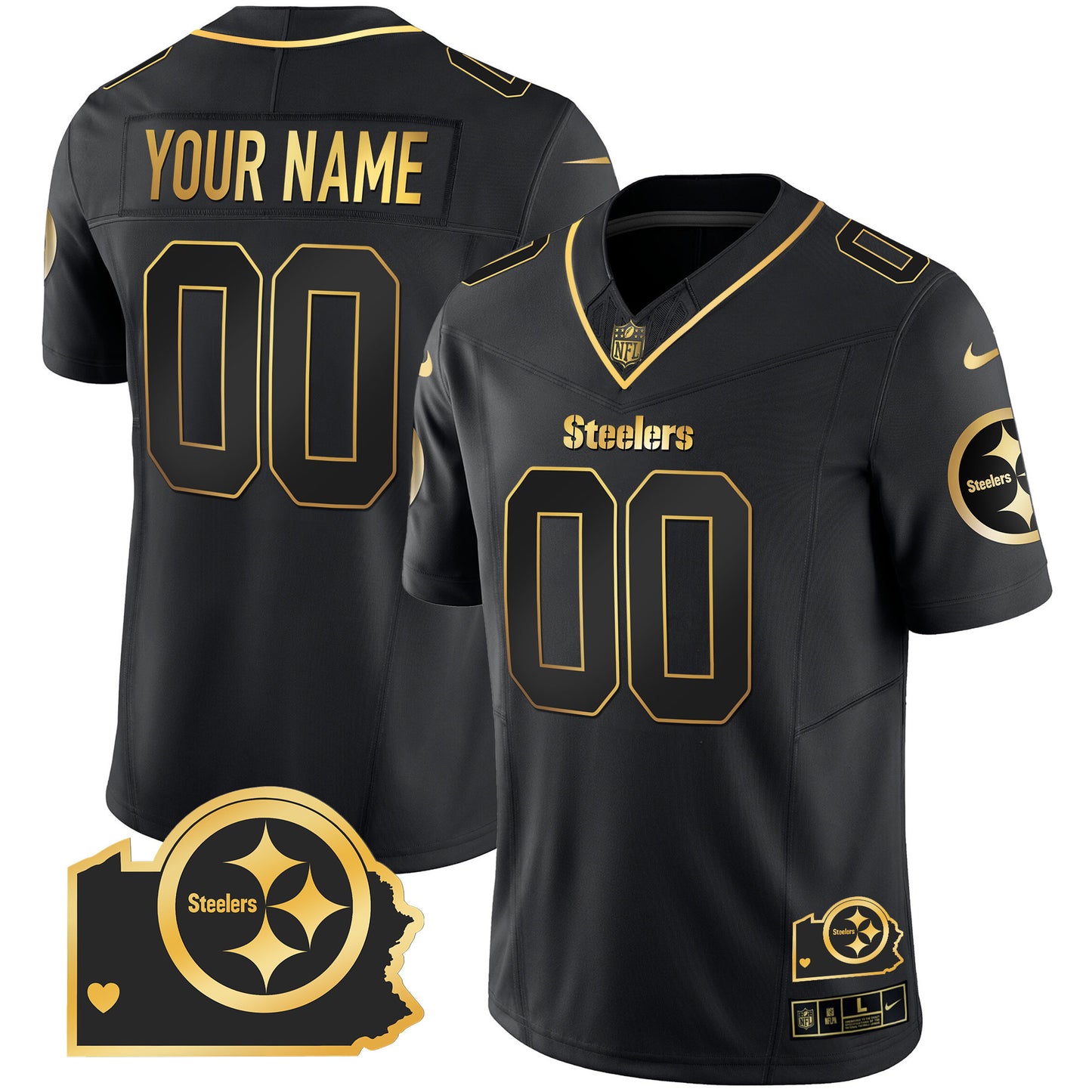 Steelers Home Patch Gold Vapor Custom Jersey - All Stitched