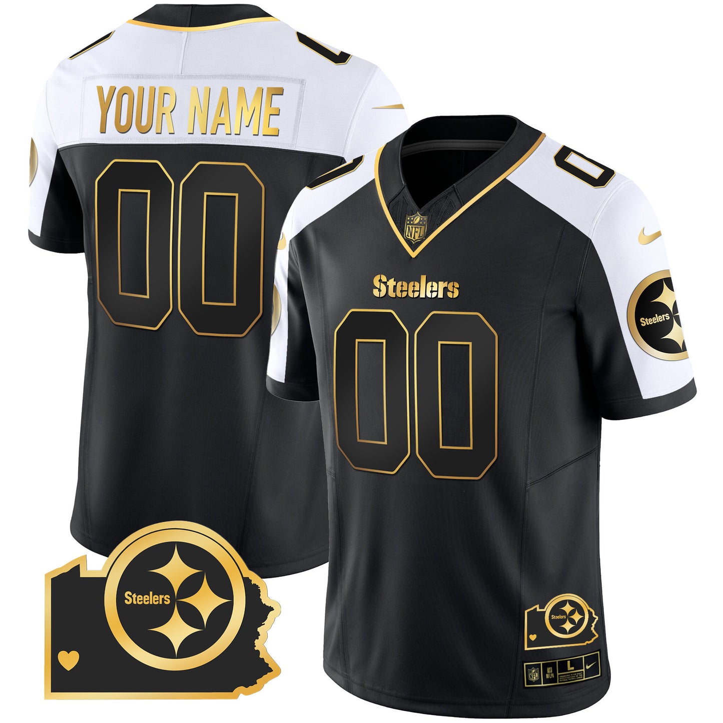 Steelers Home Patch Gold Vapor Custom Jersey - All Stitched