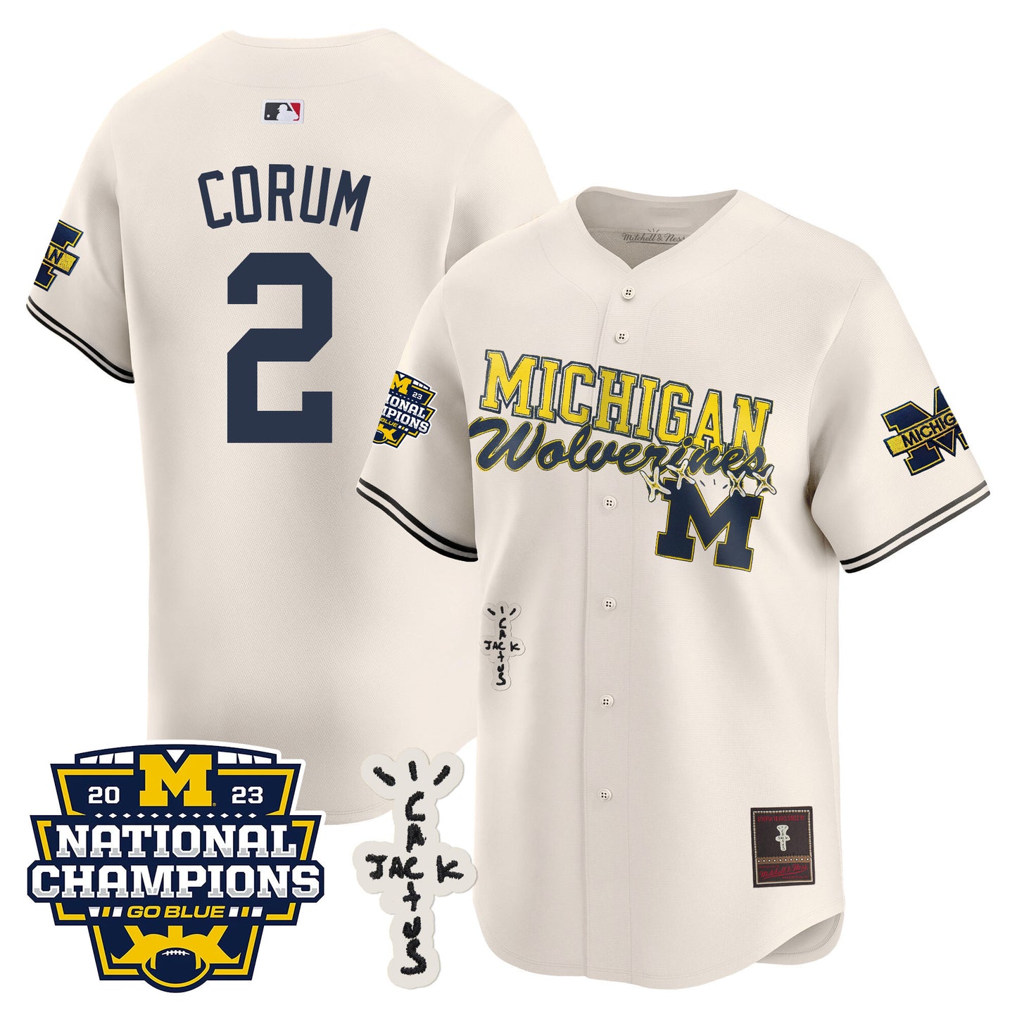 Michigan Wolverines Cactus Jack Champions Baseball Jersey - All Stitched