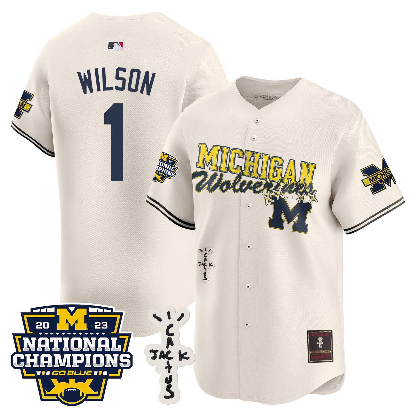 Michigan Wolverines Cactus Jack Champions Baseball Jersey - All Stitched