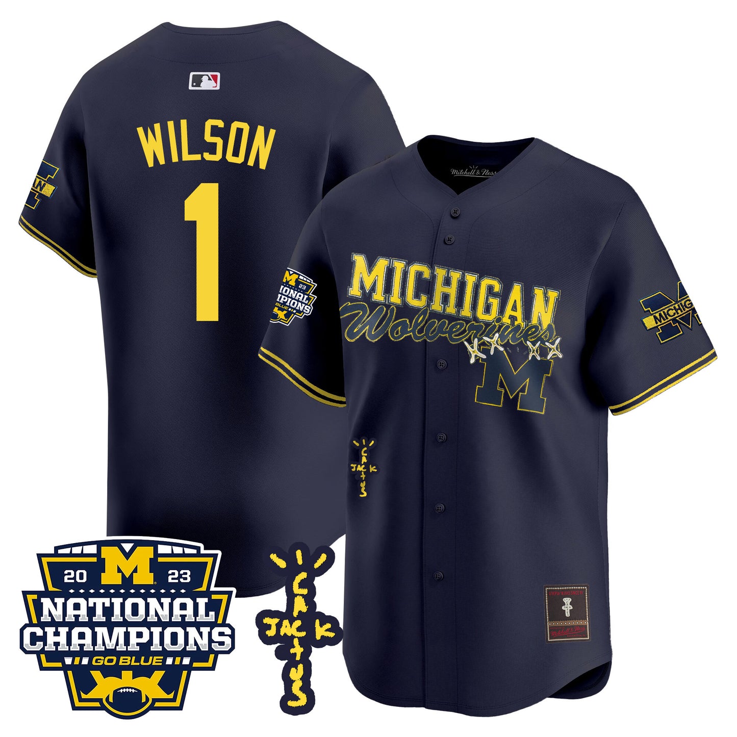 Michigan Wolverines Cactus Jack Champions Baseball Jersey - All Stitched