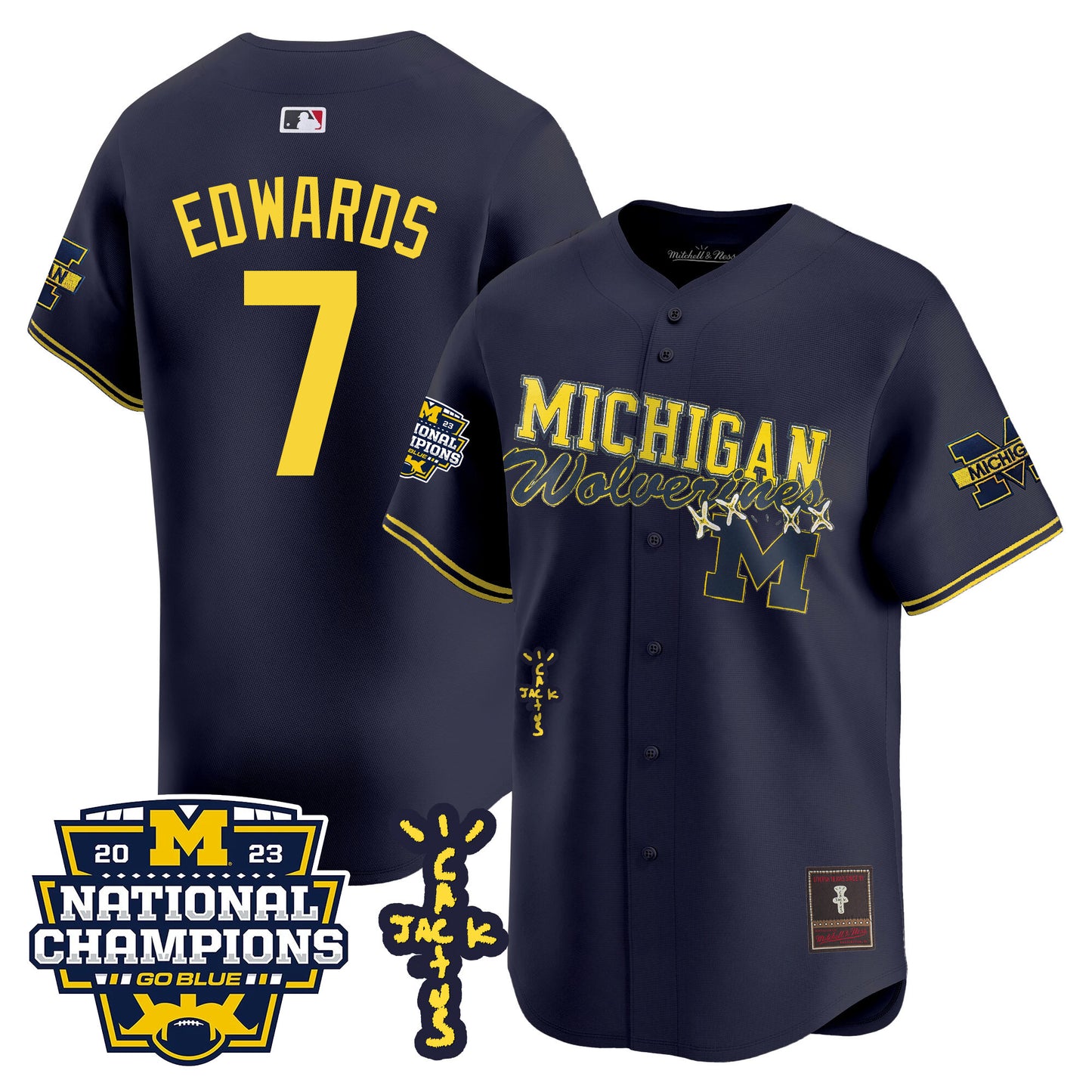 Michigan Wolverines Cactus Jack Champions Baseball Jersey - All Stitched