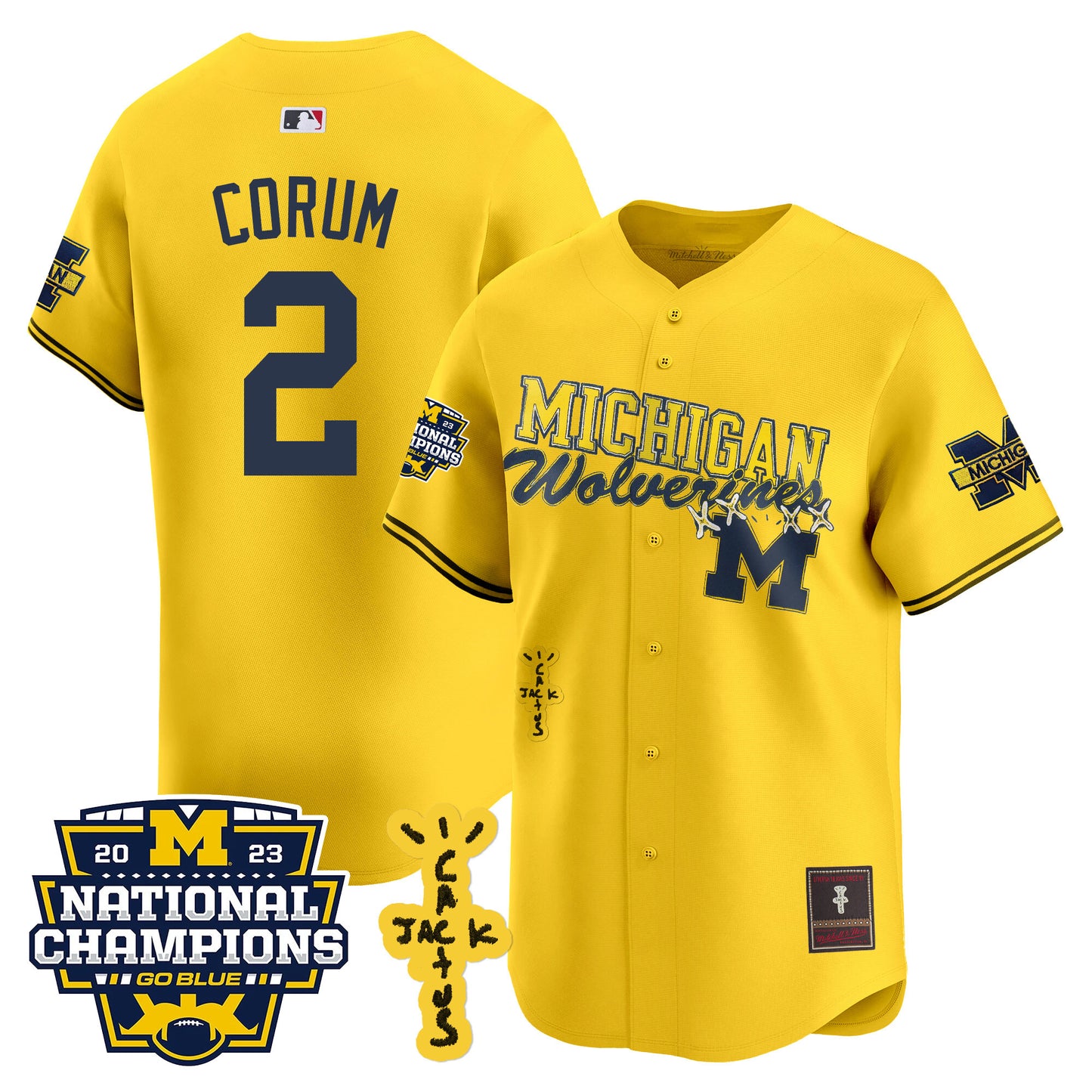 Michigan Wolverines Cactus Jack Champions Baseball Jersey - All Stitched