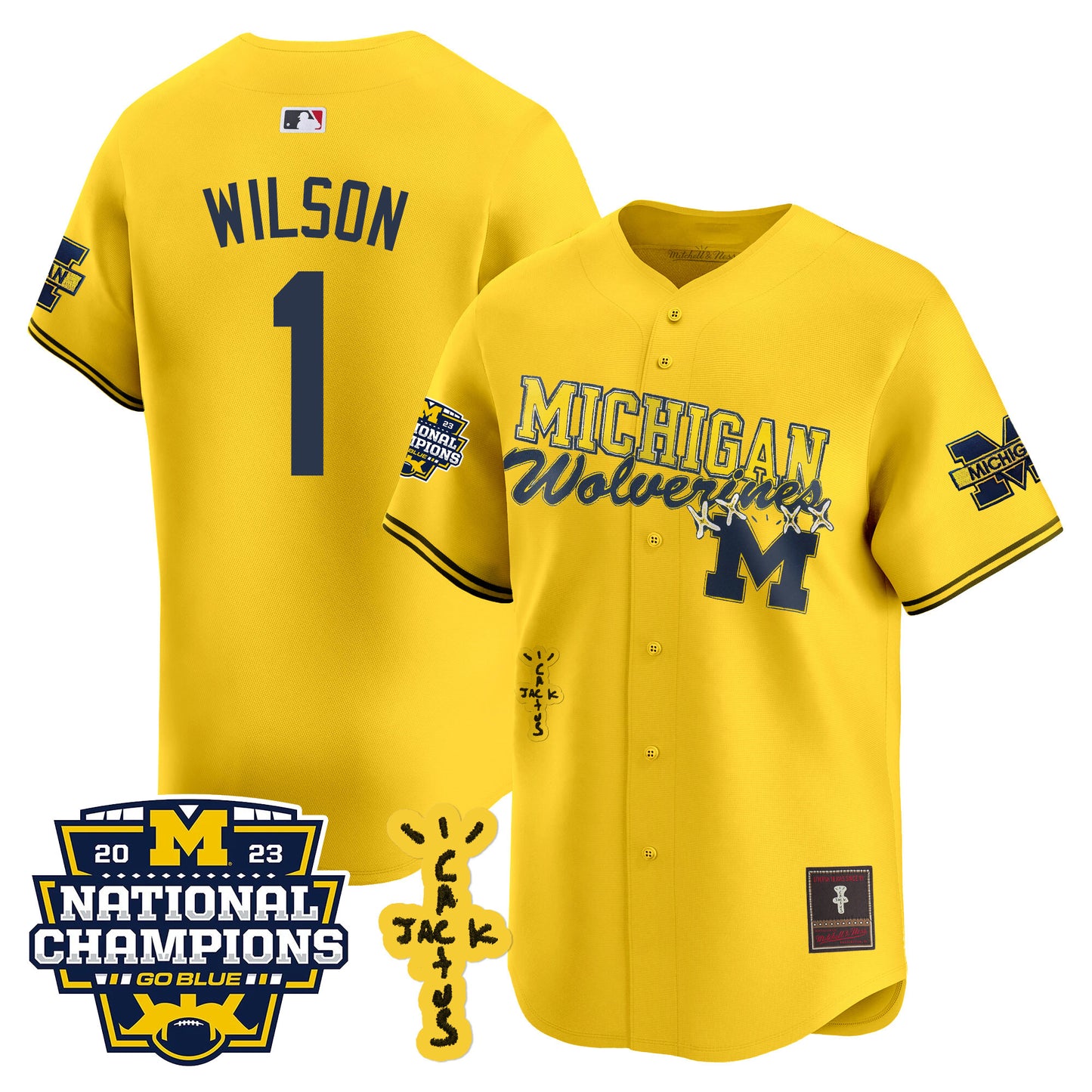 Michigan Wolverines Cactus Jack Champions Baseball Jersey - All Stitched