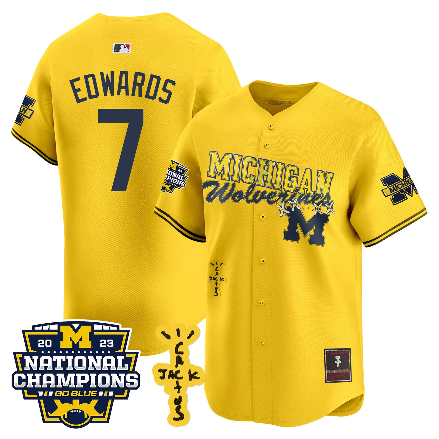 Michigan Wolverines Cactus Jack Champions Baseball Jersey - All Stitched