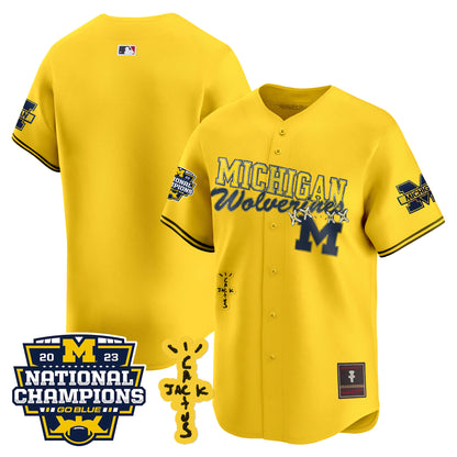 Michigan Wolverines Cactus Jack Champions Baseball Jersey - All Stitched