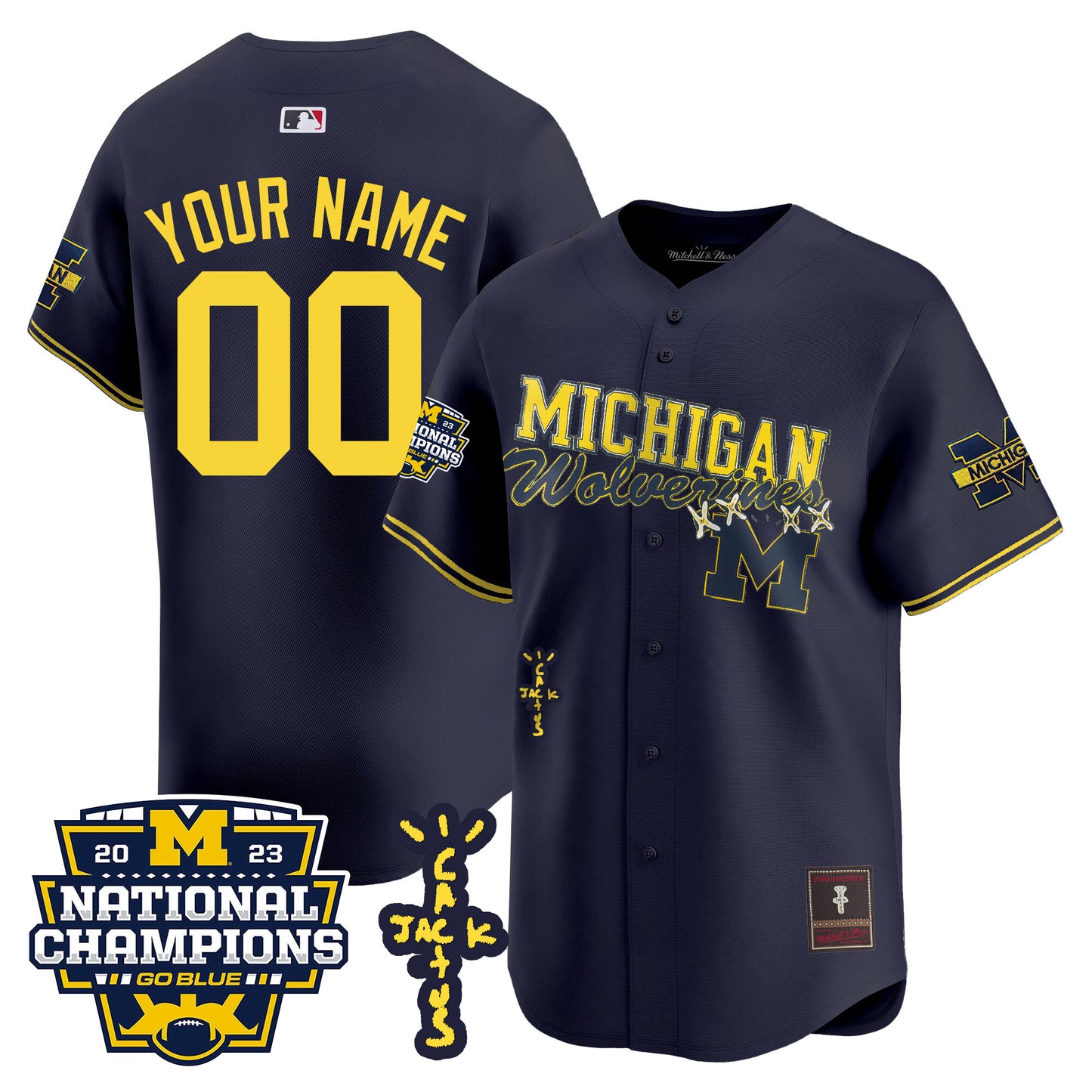 Michigan Wolverines Cactus Jack Champions Baseball Custom Jersey - All Stitched