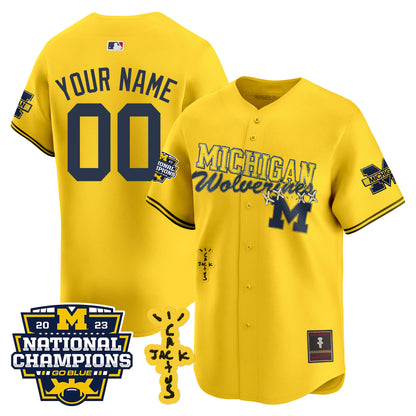 Michigan Wolverines Cactus Jack Champions Baseball Custom Jersey - All Stitched