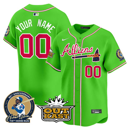 Atlanta Braves Atliens & Hank Aaron Patch Vapor Premier Limited Custom Jersey - All Stitched