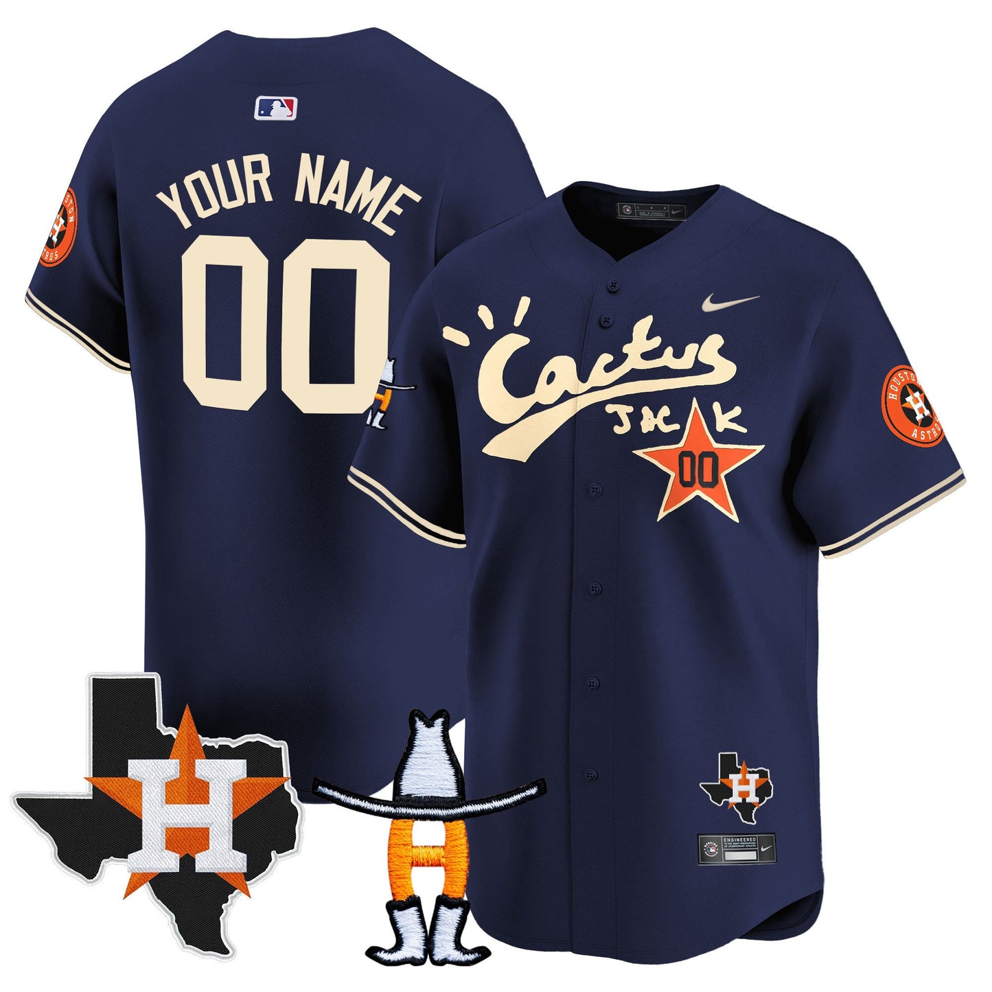 Houston Astros Cactus Jack Houston Rodeo Patch Vapor Premier Limited Custom Jersey - All Stitched