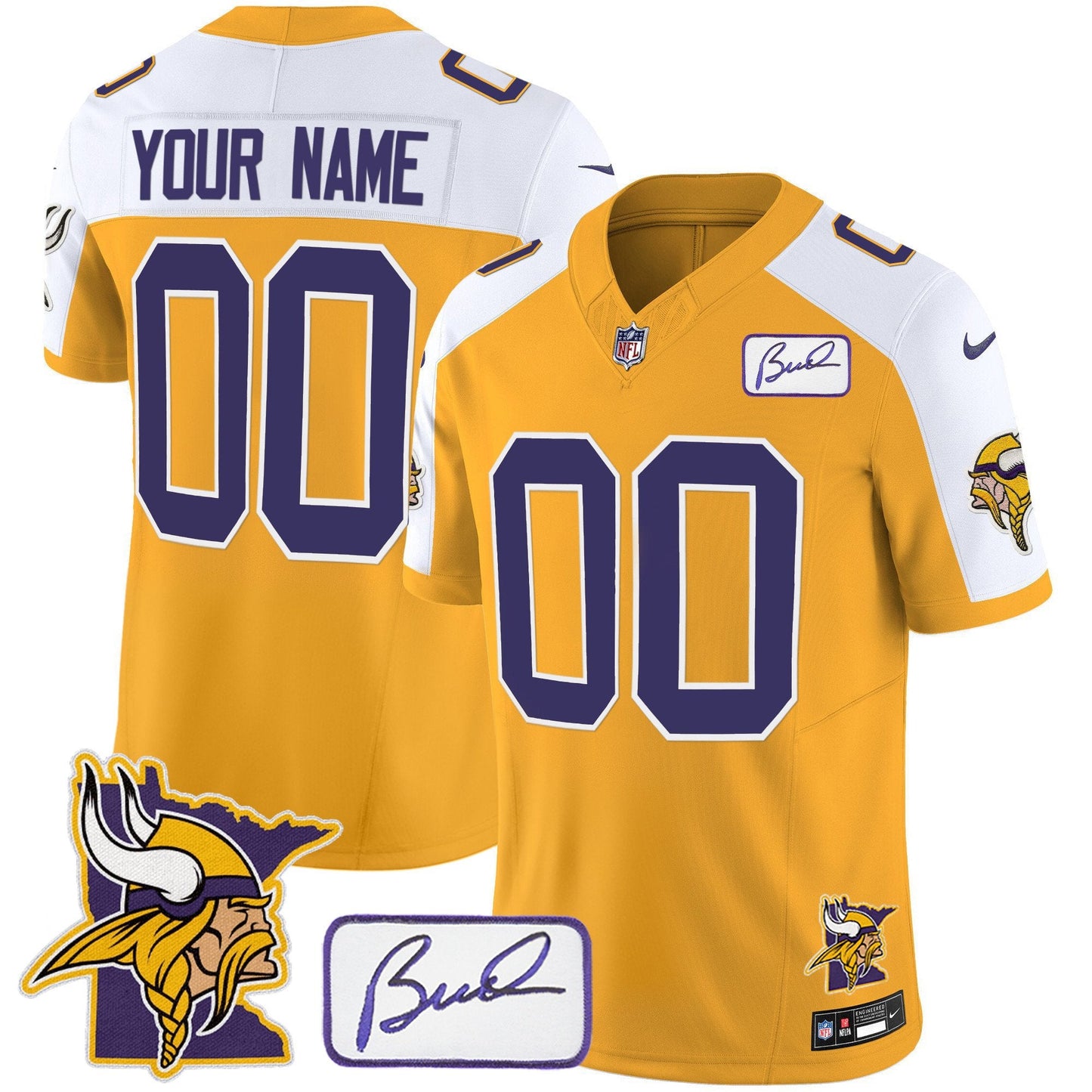 Vikings Bud Grant & Minnesota Patch Classic Limited Custom Jersey - All Stitched