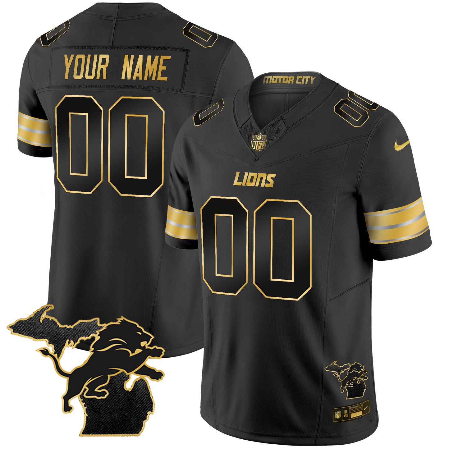 Detroit Lions 2024 Michigan Patch Gold Vapor Custom Jersey - All Stitched