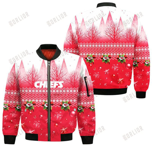 Kansas City Chiefs Xmas Decoration Pattern Bomber Jacket- Red