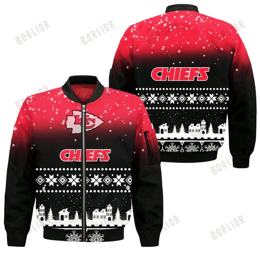 Kansas City Chiefs Xmas Coming To Town Pattern Bomber Jacket- Red/Black