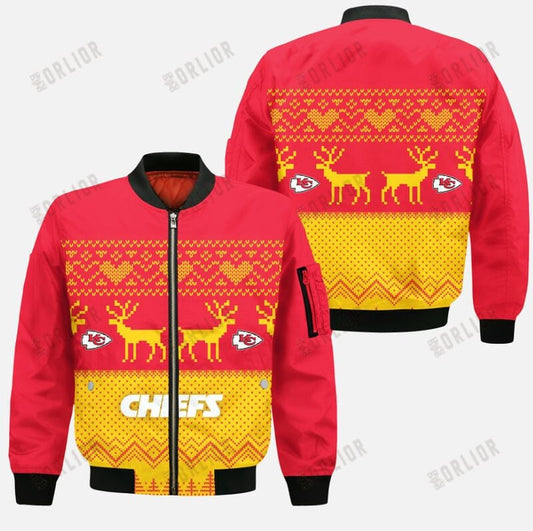 Kansas City Chiefs Heart Spot pattern Bomber Jacket- Red/Yellow