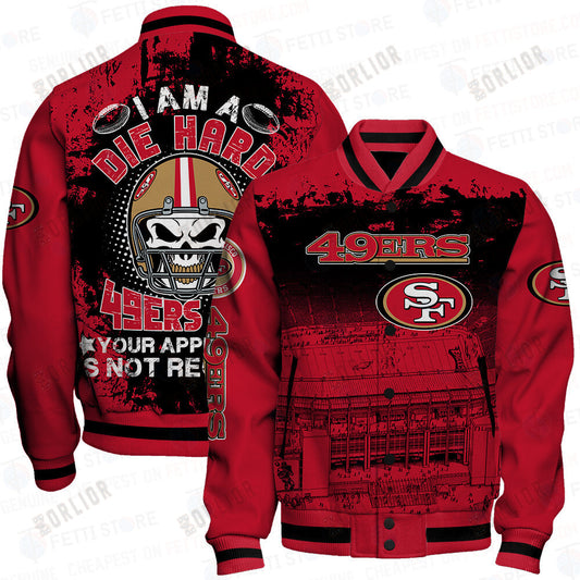 San Francisco 49ers Skull Helmet Halloween Pattern Varsity Jacket