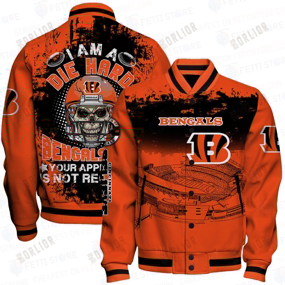 Cincinnati Bengals Skull Helmet Halloween Pattern Varsity Jacket