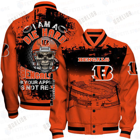 Cincinnati Bengals Skull Helmet Halloween Pattern Varsity Jacket