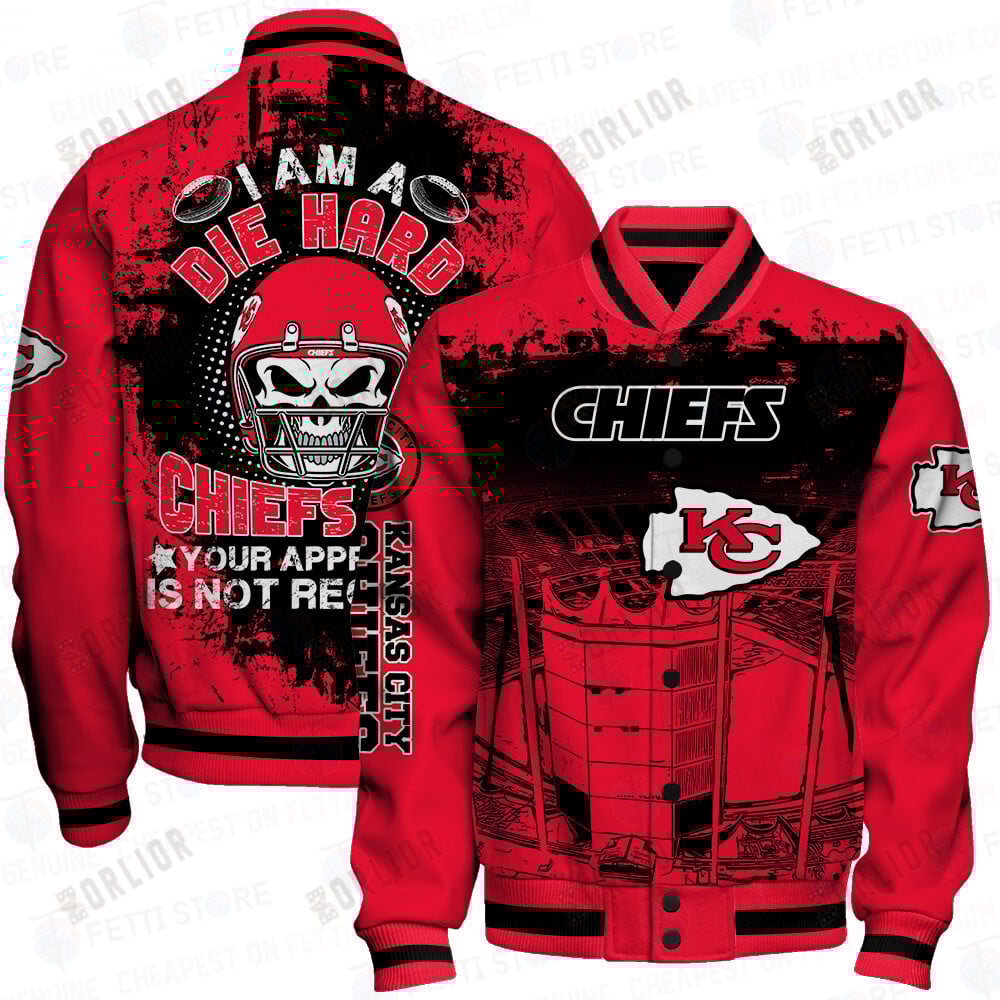 Kansas City Chiefs Skull Helmet Halloween Pattern Varsity Jacket