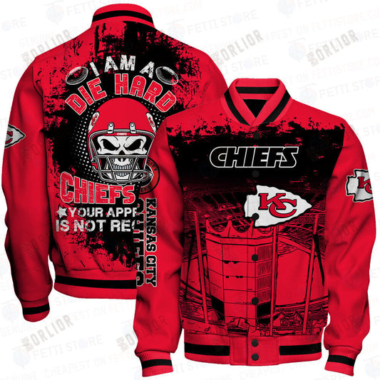 Kansas City Chiefs Skull Helmet Halloween Pattern Varsity Jacket