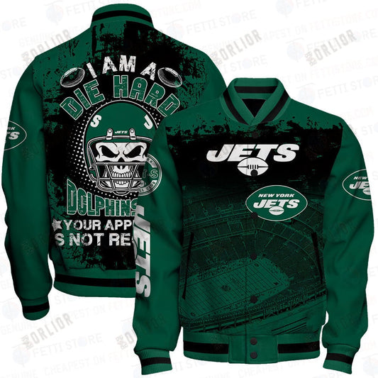 New York Jets Skull Helmet Halloween Pattern Varsity Jacket