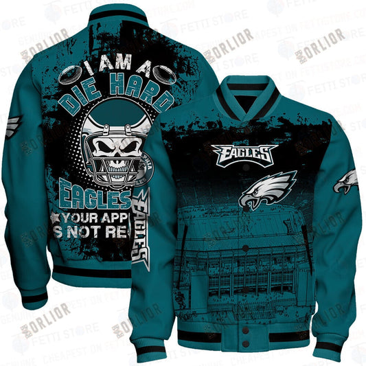 Philadelphia Eagles Skull Helmet Halloween Pattern Varsity Jacket