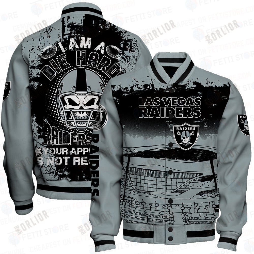 Las Vegas Raiders Skull Helmet Halloween Pattern Varsity Jacket