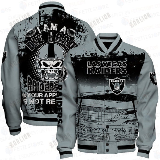 Las Vegas Raiders Skull Helmet Halloween Pattern Varsity Jacket