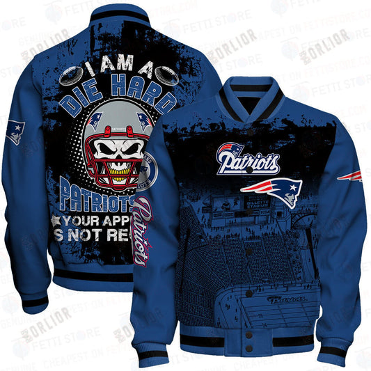 New England Patriots Skull Helmet Halloween Pattern Varsity Jacket