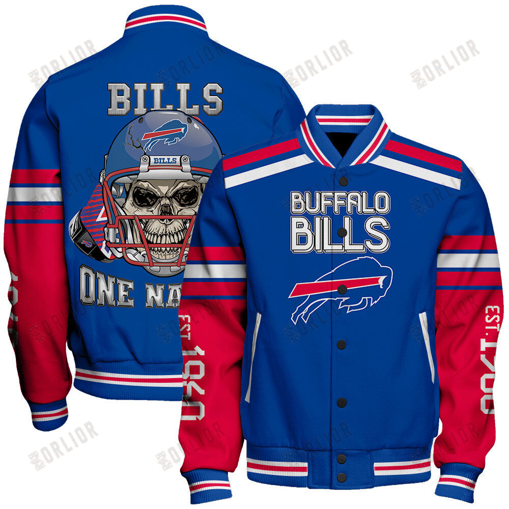 Buffalo Bills Skull And Gloves Pattern Varsity Jacket