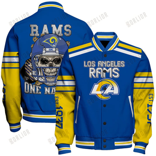 Los Angeles Rams Skull And Gloves Pattern Varsity Jacket