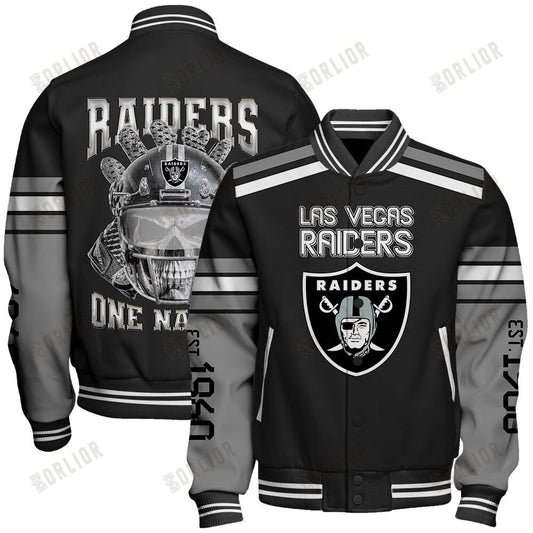 Las Vegas Raiders Skull And Gloves Pattern Varsity Jacket