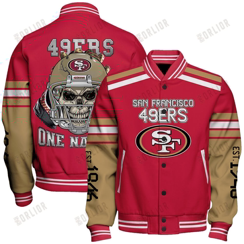 San Francisco 49ers Skull And Gloves Pattern Varsity Jacket
