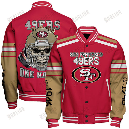 San Francisco 49ers Skull And Gloves Pattern Varsity Jacket
