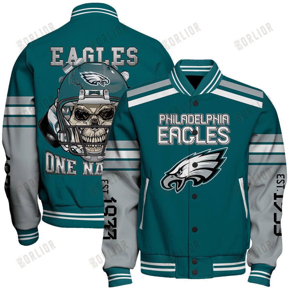 Philadelphia Eagles Skull And Gloves Pattern Varsity Jacket