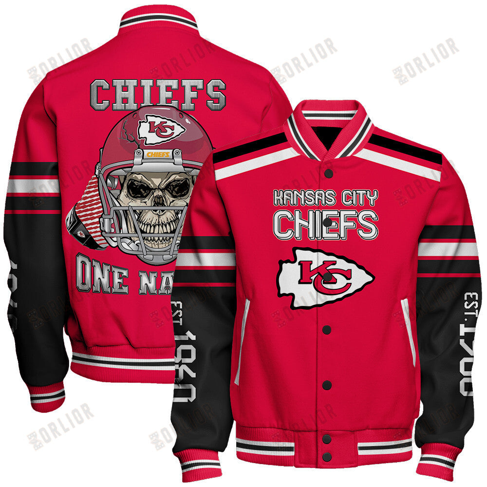 Kansas City Chiefs Skull And Gloves Pattern Varsity Jacket